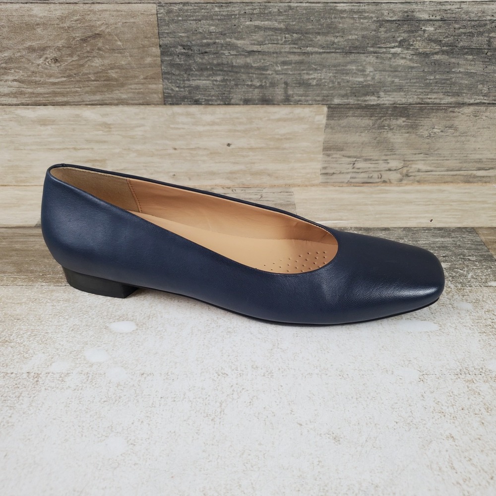 Trotters Honor Womens Flat Shoes Sz 10 N Navy Blue Leather Square Toe Slip On